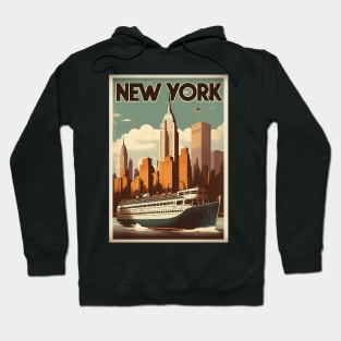 New York Ferry Vintage Travel Art Poster Hoodie